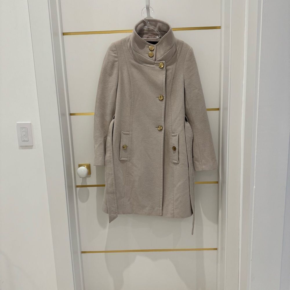 Tahari Wool Izzy coat cream neutral blush belted gold buttons 10 - Picture 2 of 16